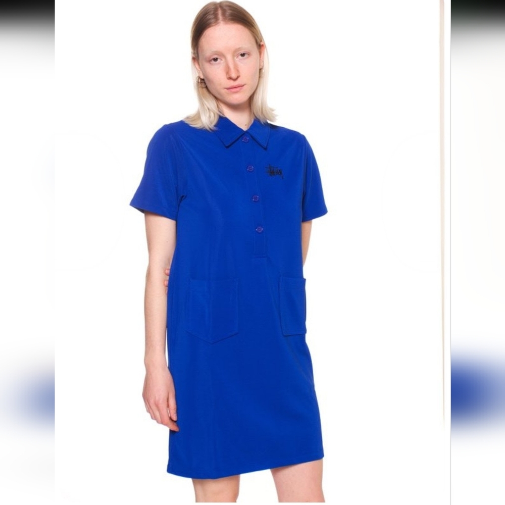 Stussy Poly Knit Blue Polo Dress - Picture 2 of 11